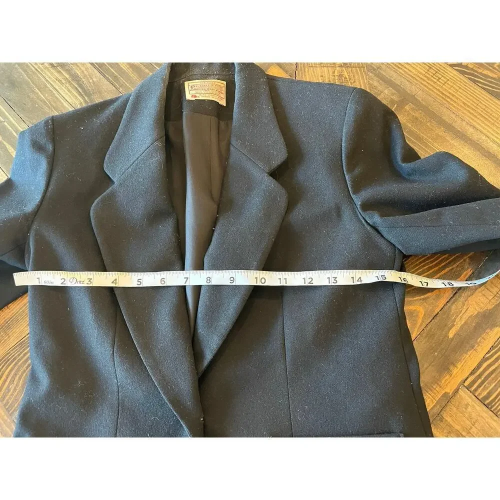 VTG Pendleton 100% Virgin Wool Black Blazer Jacket Women Petite Business Twee